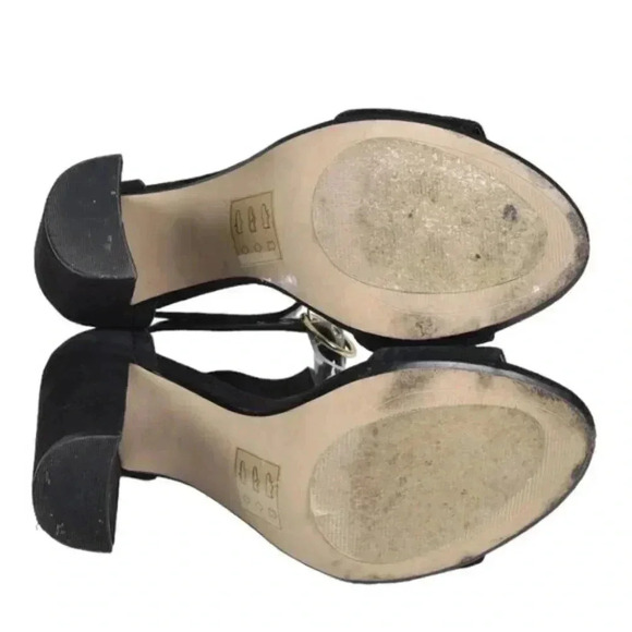 Aldo  Suede Ankle Strap Block Heel Black Strappy Sandal Open Toe Size 7.5 - Picture 8 of 11
